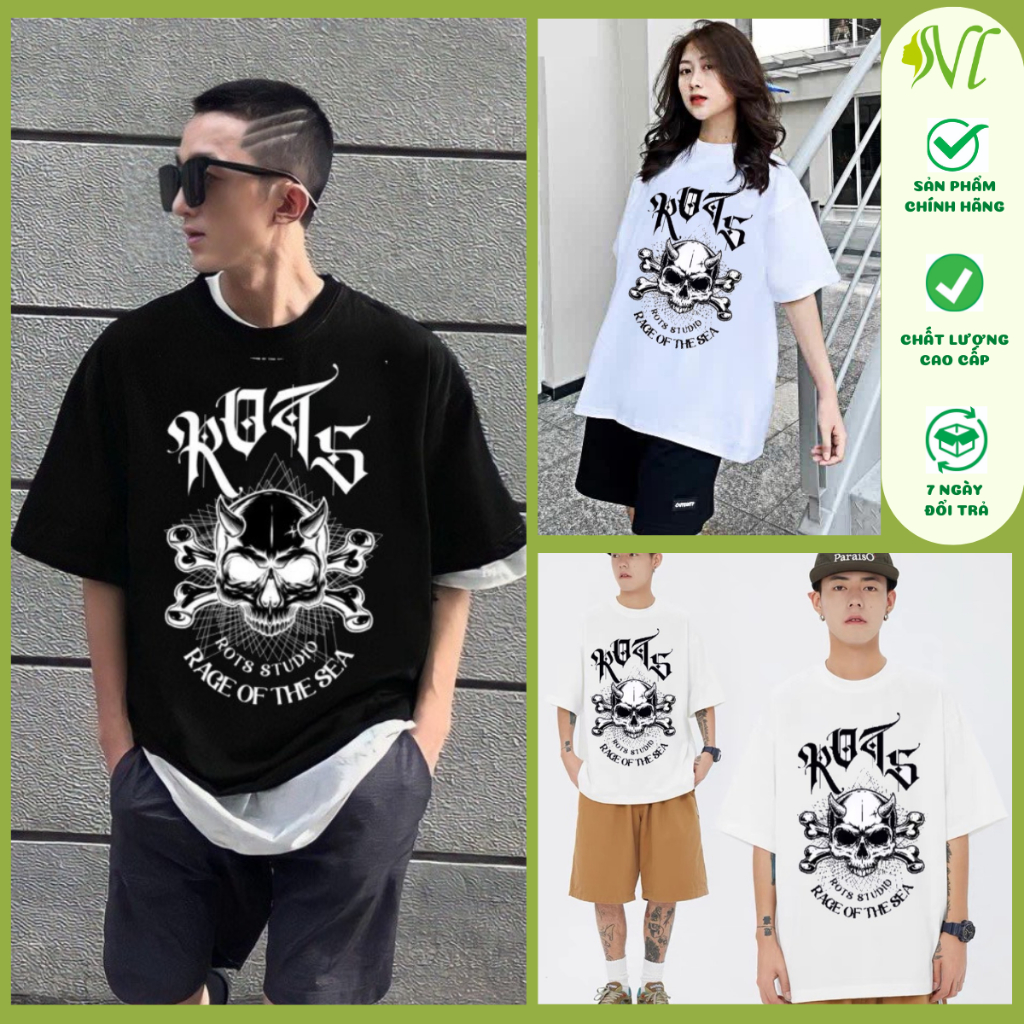 Áo thun nam nữ tay lỡ unisex form rộng Áo thun ROTS đầu lâu - Áo phông Người Đẹp Vì Lụa