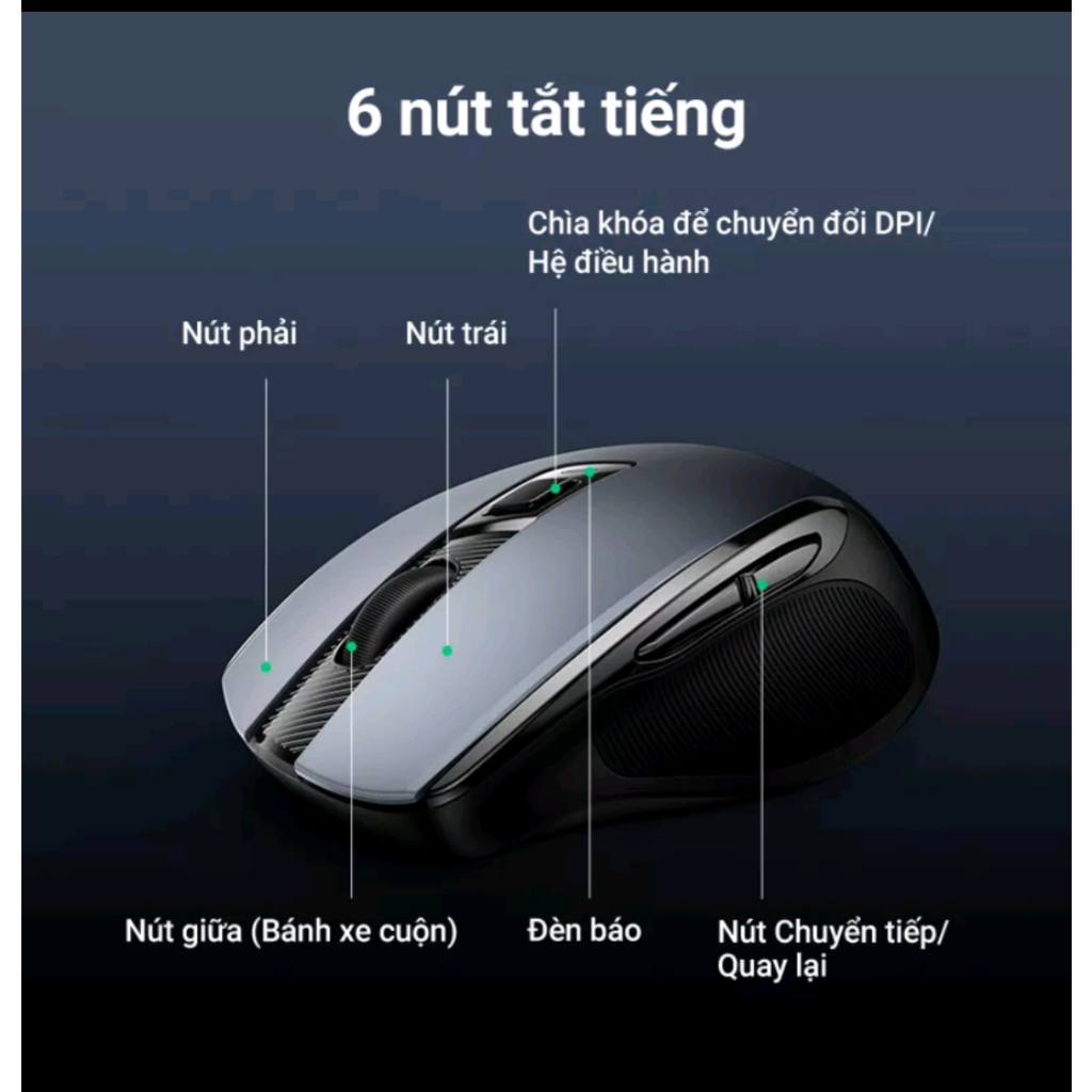 Chuột không dây 6 nút,Silent, Max 4000dpi cho PC -Laptop- Các Thiết bị có Bluetooth UGreen 15508 15063 -Hàng chính hãng