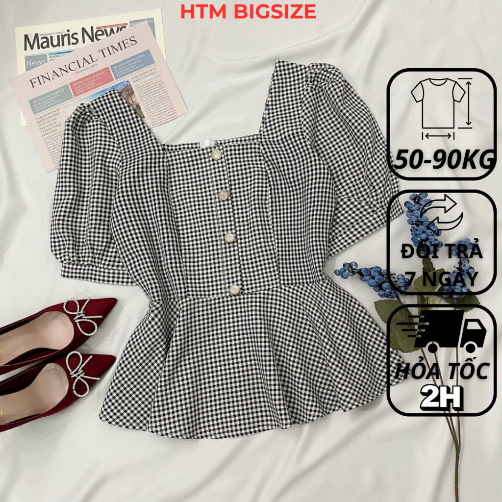 Áo bigsize nữ kiểu cổ vuông peplum chất cotton dự tiệc đi chơi HTM 50-90 kg