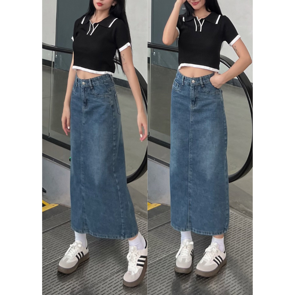 Chân váy jeans dáng chữ A xẻ tà - 247store.vn - Chanvayjeanxesau_P11K1