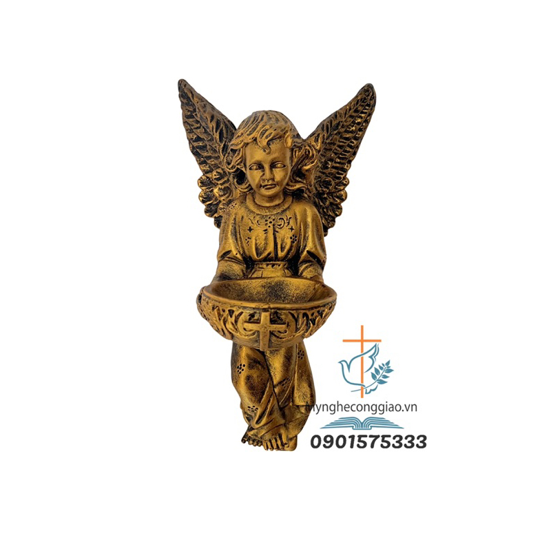Tượng thiên thần có bát để nước phép bằng composit cao 32cm | tượng đồng, tượng chúa bằng đồng | đồ công giáo trang trí