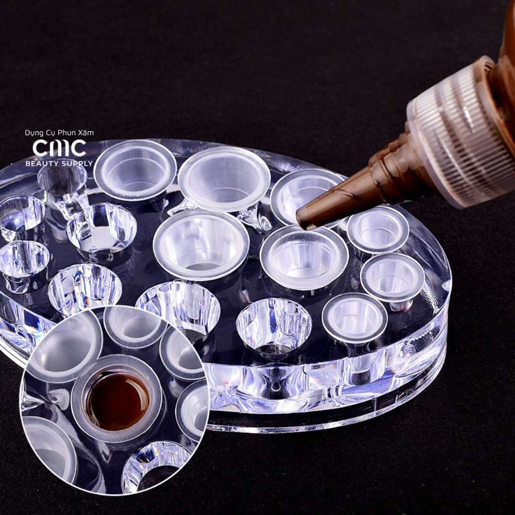 Khay đựng mực phun xăm CMC nhựa oval 15 ô đụng hũ mực xăm SP000248
