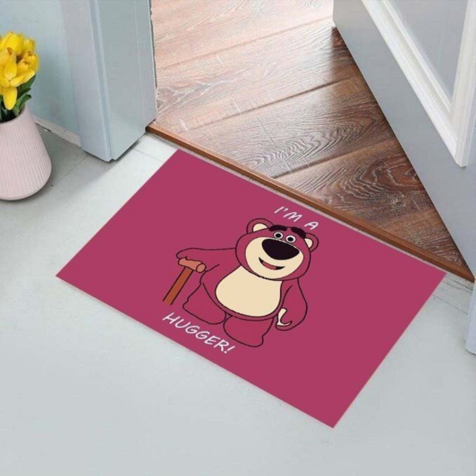 Thảm lau chân 3D gấu dâu hồng chống chơn trượt, chất liệu vải mềm mại, giao hình ngẫu nhiên