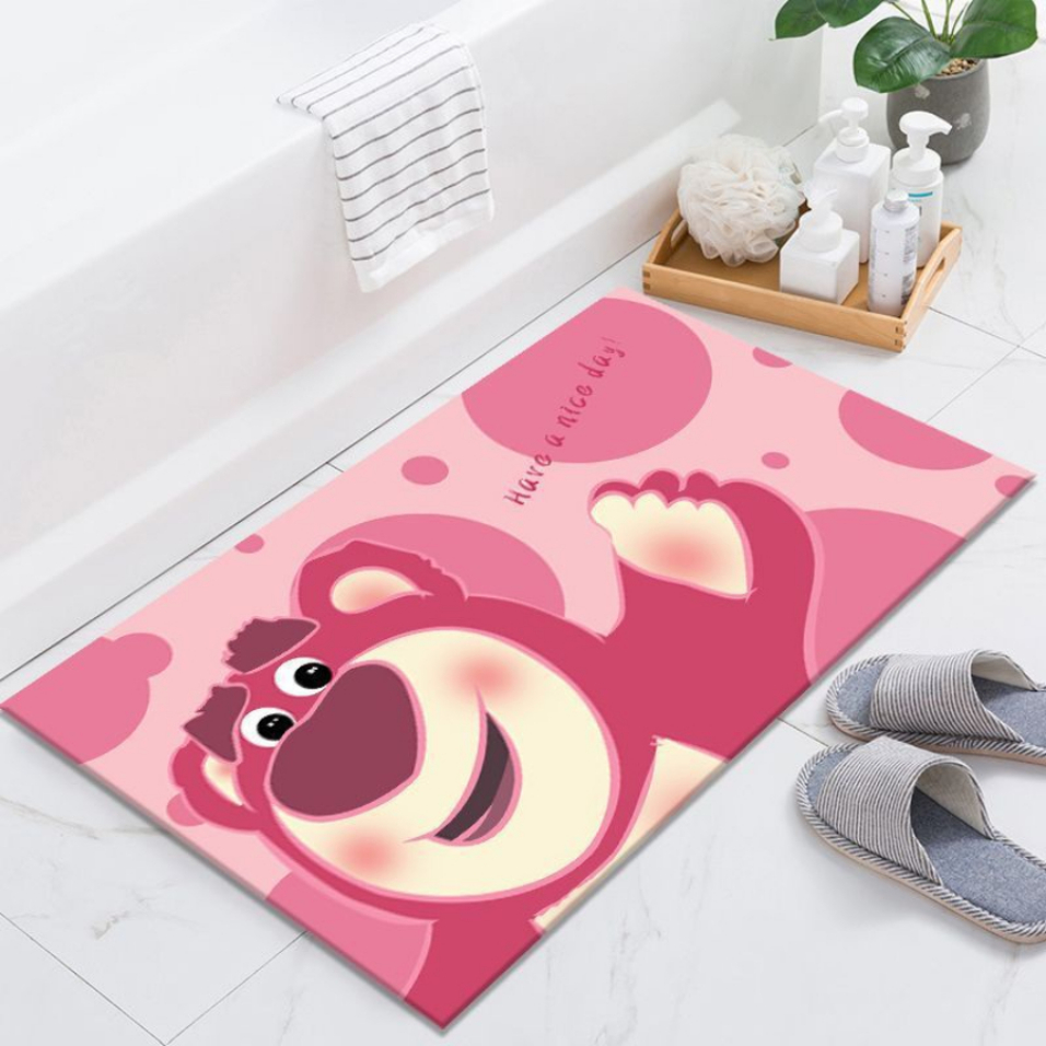 Thảm lau chân 3D gấu dâu hồng chống chơn trượt, chất liệu vải mềm mại, giao hình ngẫu nhiên