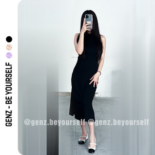 Váy ôm body sát nách cổ lọ GENZ đầm thun không tay xẻ tà tôn dáng sexy - DBD04