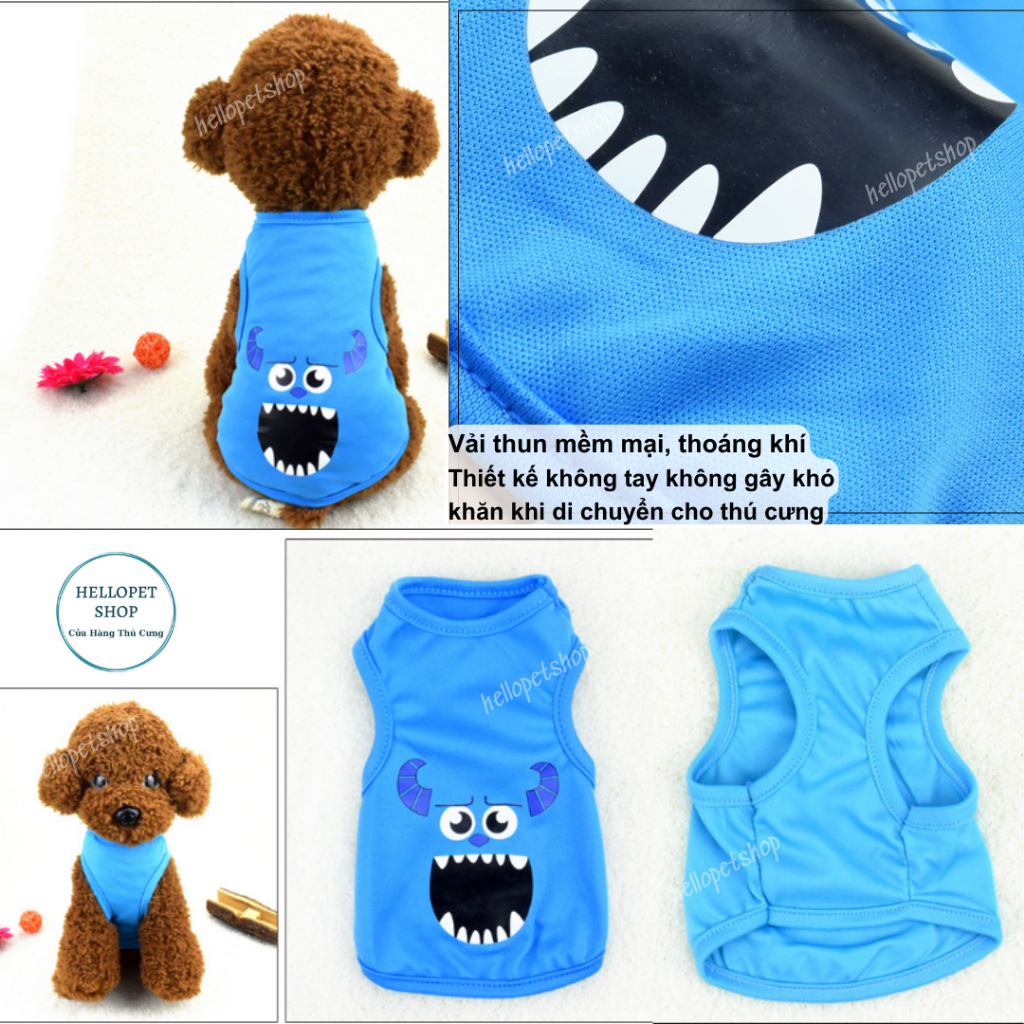 Áo cho chó mèo HELLOPET kiểu dáng ba lỗ, họa tiết hoạt hình giá rẻ mùa hè chất liệu cao cấp thoáng mát cho thú cưng H02