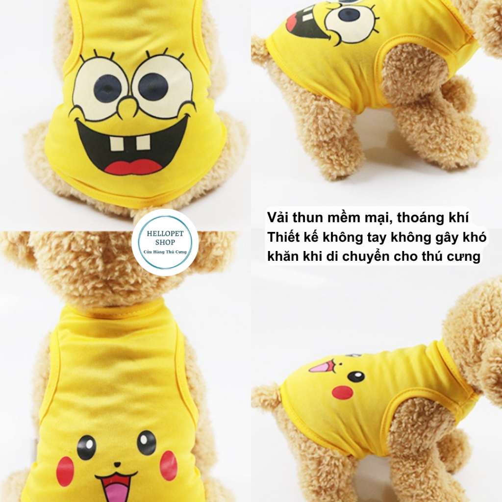 Áo cho chó mèo HELLOPET kiểu dáng ba lỗ, họa tiết hoạt hình giá rẻ mùa hè chất liệu cao cấp thoáng mát cho thú cưng H02