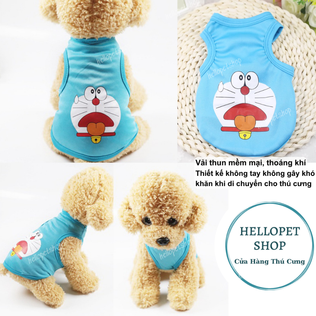 Áo cho chó mèo HELLOPET kiểu dáng ba lỗ, họa tiết hoạt hình giá rẻ mùa hè chất liệu cao cấp thoáng mát cho thú cưng H02