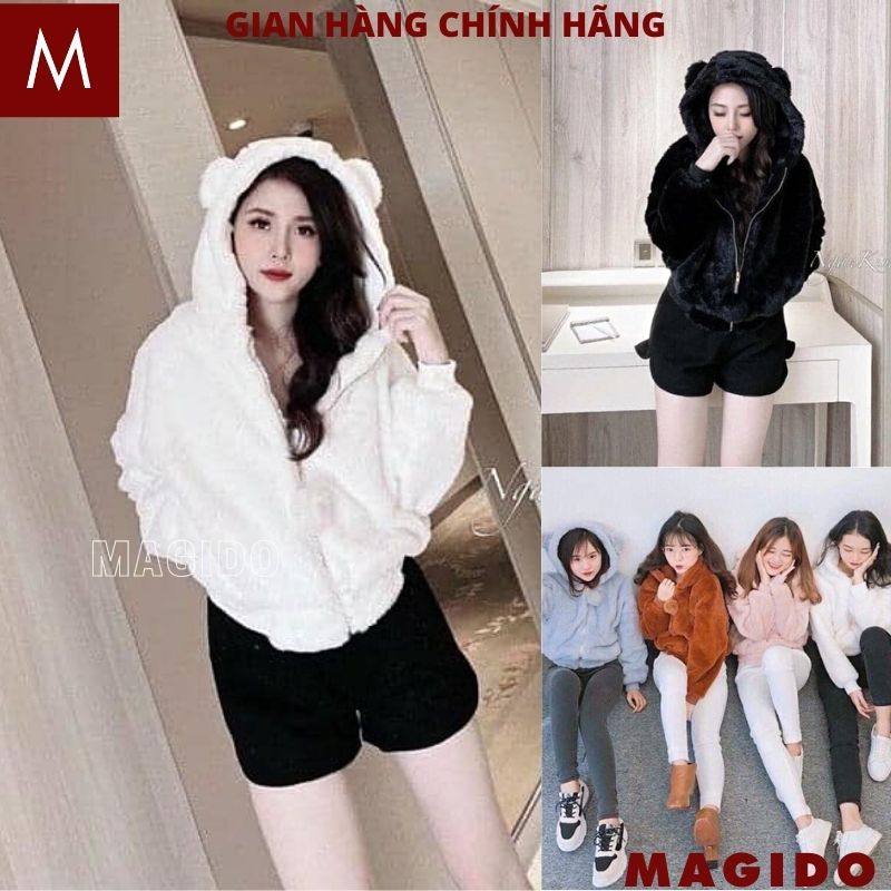 Áo khoác lông có mũ gắn tai gấu xinh xắn cute nhiều màu đi học đi làm trẻ trung thời trang nữ MAGIDO AL11