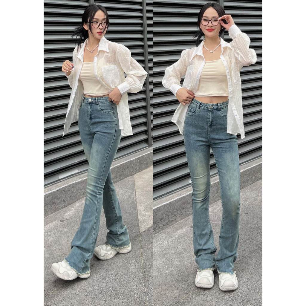 Quần jean nữ ống loe màu vintage - 247store.vn - Jeanloetuagau_P5K3