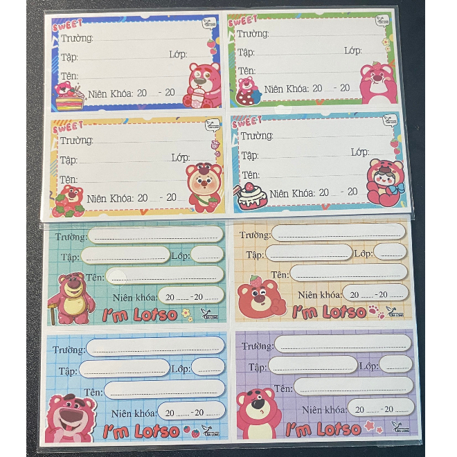 Set 20 Nhãn Vở Gấu Dâu - Nhãn Tên Lotso Dễ Thương Hồng Cho Học Sinh Mẫu Mới 2023 Giá Rẻ Saka