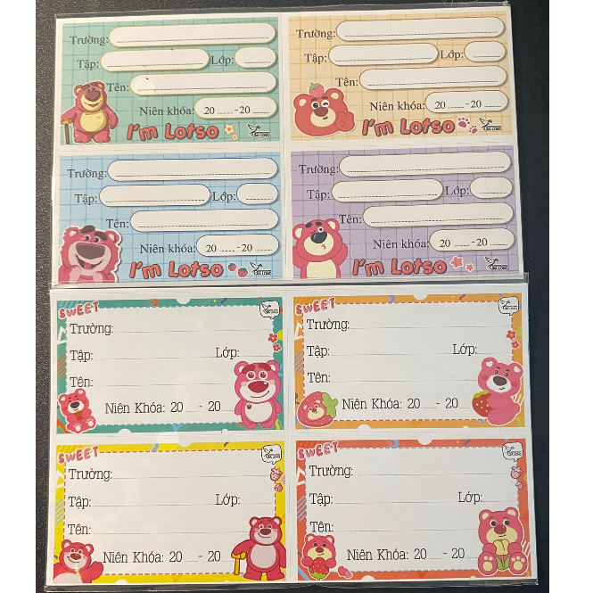 Set 20 Nhãn Vở Gấu Dâu - Nhãn Tên Lotso Dễ Thương Hồng Cho Học Sinh Mẫu Mới 2023 Giá Rẻ Saka