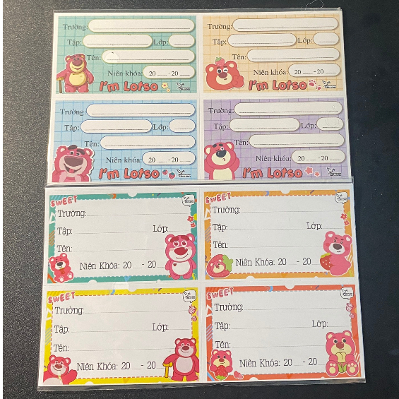 Set 20 Nhãn Vở Gấu Dâu - Nhãn Tên Lotso Dễ Thương Hồng Cho Học Sinh Mẫu Mới 2023 Giá Rẻ Saka
