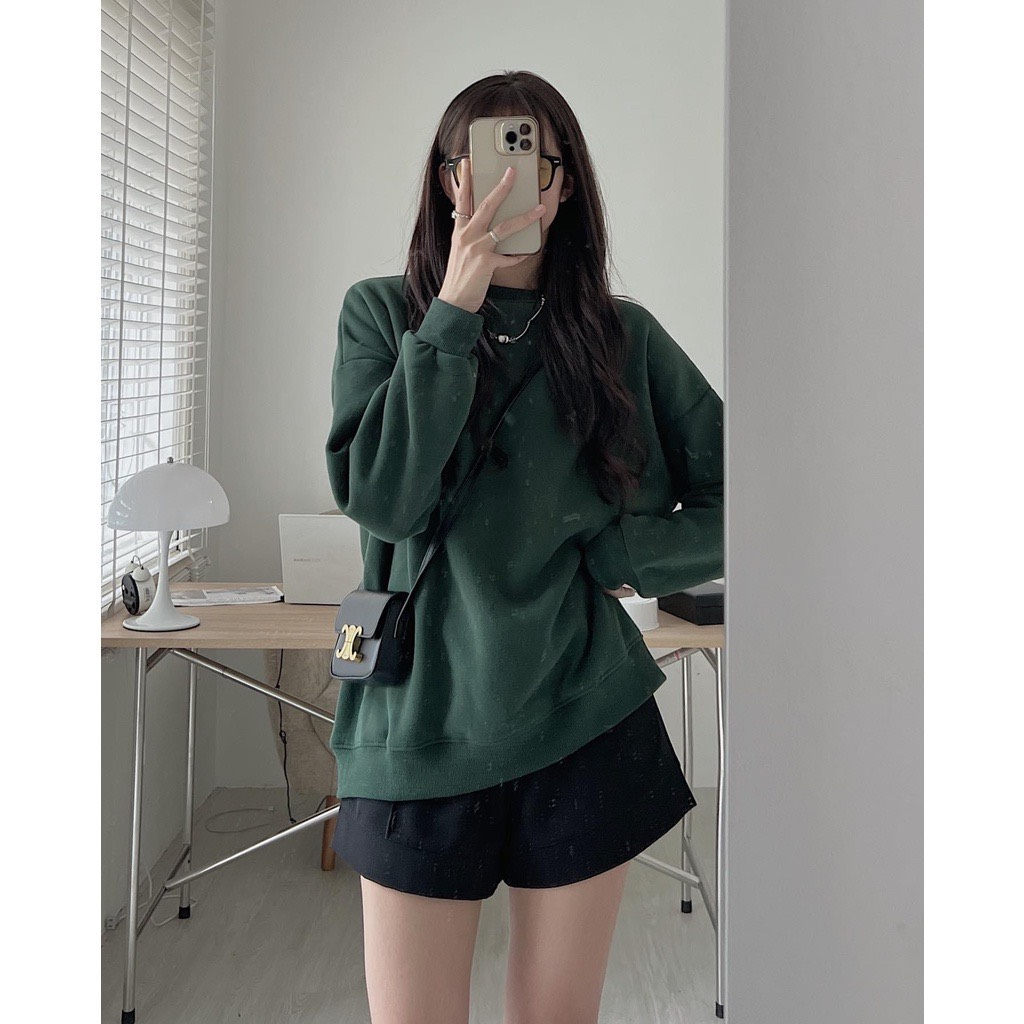 Áo sweater nỉ bông trơn  unisex cổ tròn loại đẹp OVERSIZE, nam nữ mặc đôi Aosweater876 P4