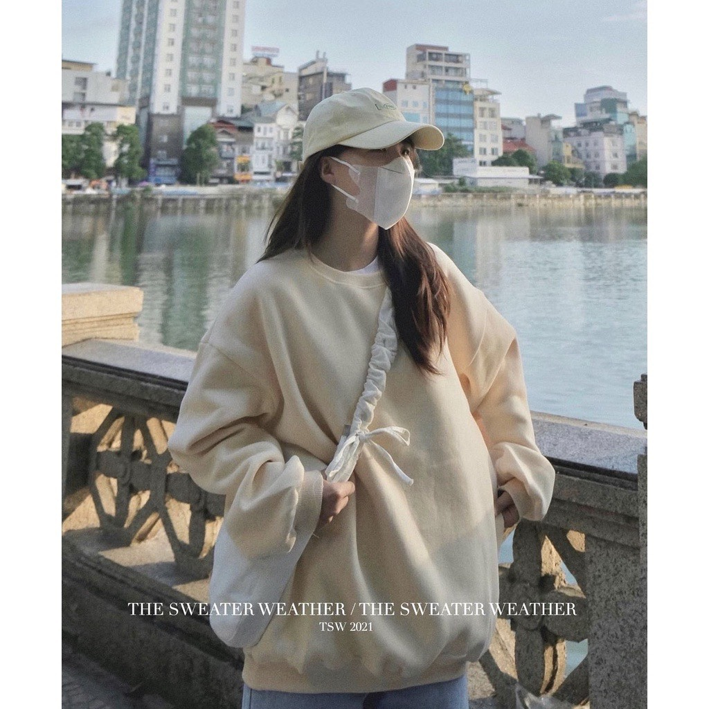 Áo sweater nỉ bông trơn  unisex cổ tròn loại đẹp OVERSIZE, nam nữ mặc đôi Aosweater876 P4