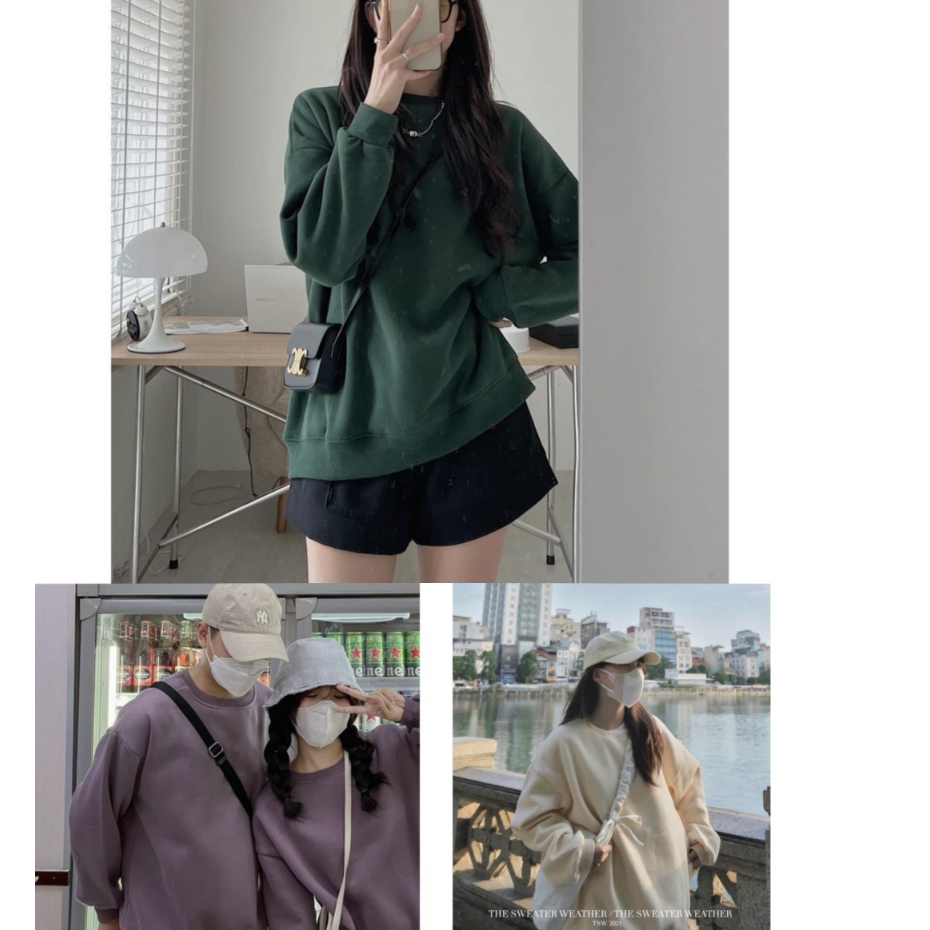 Áo sweater nỉ bông trơn  unisex cổ tròn loại đẹp OVERSIZE, nam nữ mặc đôi Aosweater876 P4