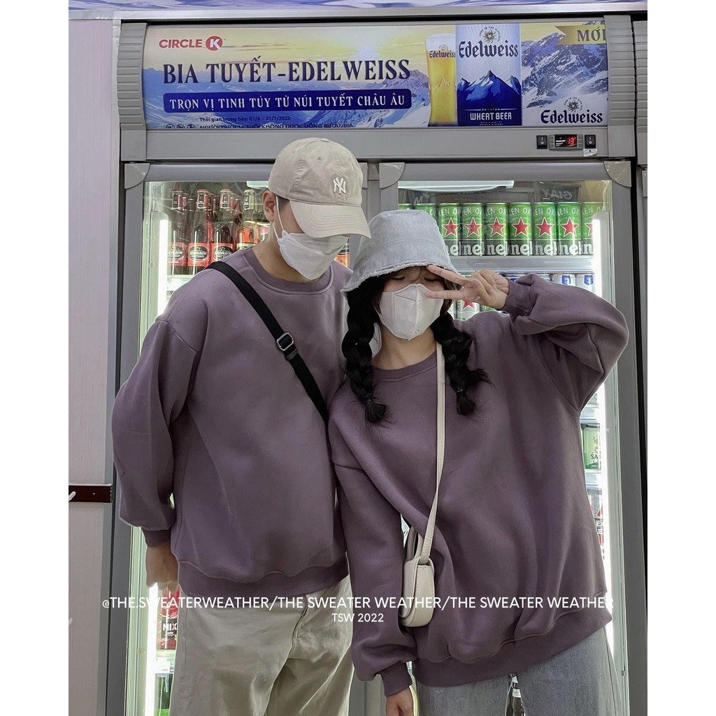 Áo sweater nỉ bông trơn  unisex cổ tròn loại đẹp OVERSIZE, nam nữ mặc đôi Aosweater876 P4