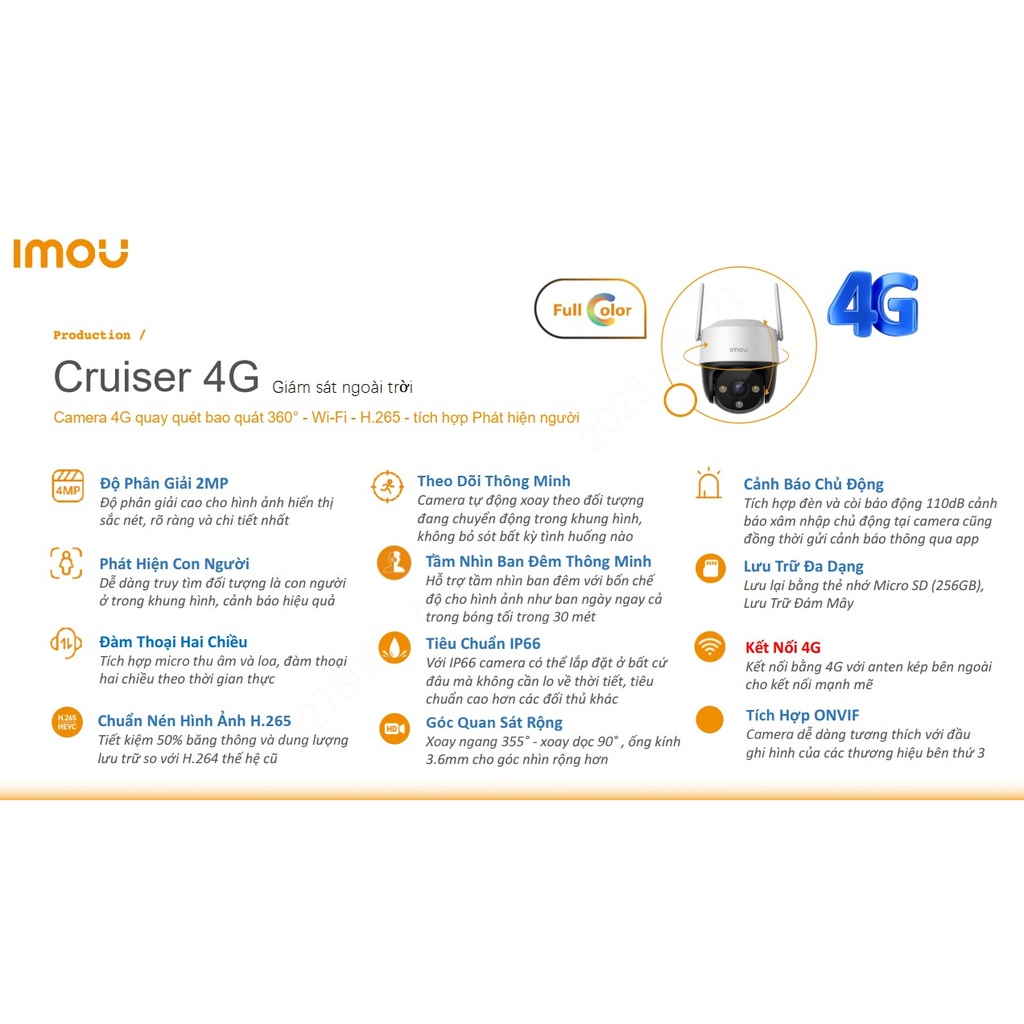 Camera Wifi Imou S21FTP 2MP Kết Nối Sim 4G quay 360 độ Còi Hú Báo Động, Đàm Thoại 2 Chiều và Có Màu Ban Đêm- BH 24 Tháng