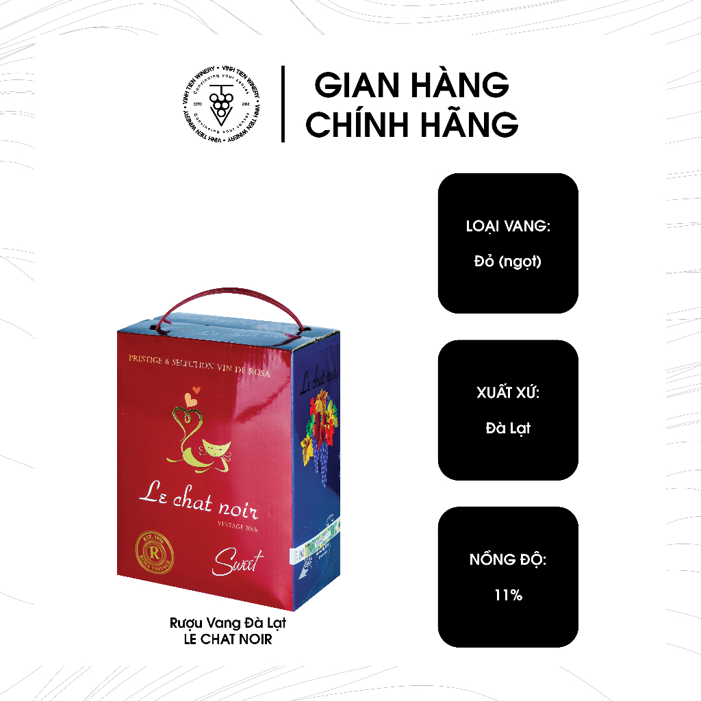 Vang Đỏ Ngọt Le Chat Noir Vĩnh Tiến - 11% vol (Hộp 3 lít)