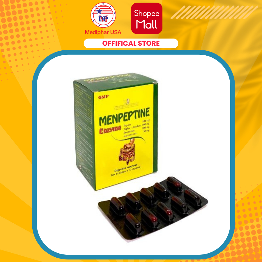 MENPEPTINE ENZYME Hỗ Trợ Hệ Tiêu Hóa khó tiêu, rối loạn tiêu hóa, chướng bụng - CHÍNH HÃNG 100% MEDIPHAR USA