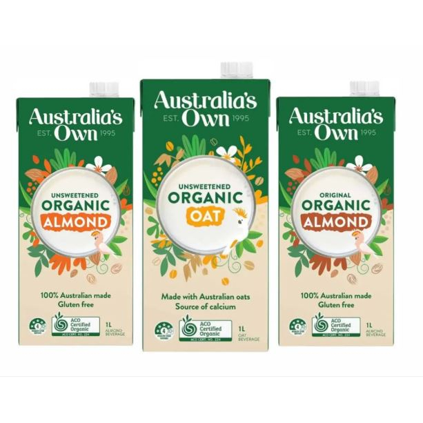 Sữa hạt hữu cơ Australia's Own Organic của Úc hộp 1 Lit : Sữa hạnh nhân, sữa yến mạch