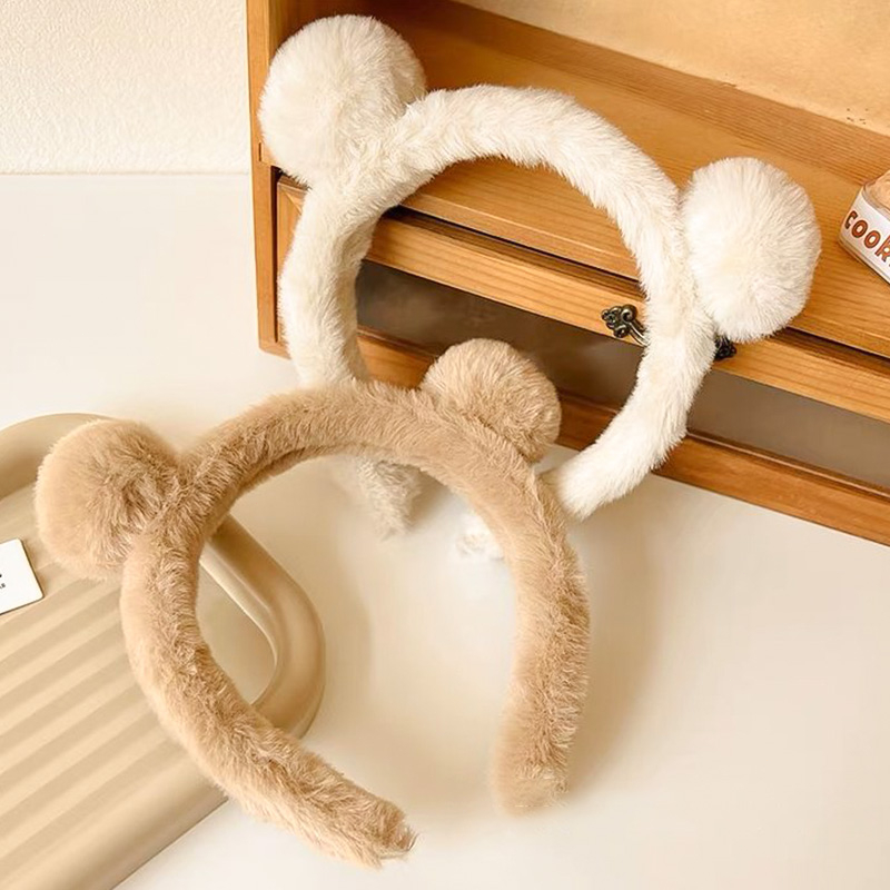 Băng Đô Cài Tóc Tai Gấu Bằng Lông Nhung Trắng Dễ Thương Xinh Xắn Cho Nữ