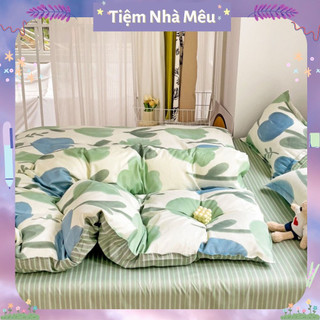 Bộ Chăn Ga Gối Cotton 3D Set 4 Món 2 Vỏ gối ,drap , vỏ chăn Hoa Lá Thoáng mát Mềm Mịn Cao Cấp Tiệm Nhà Mêu