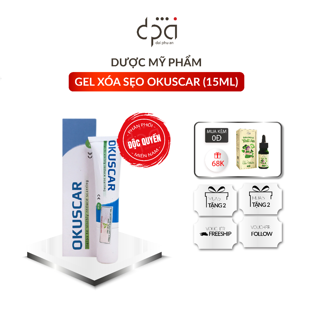 Gel làm mờ sẹo OKUSCAR - Làm mờ sẹo rỗ, sẹo lồi, sẹo lõm (T/15ml)