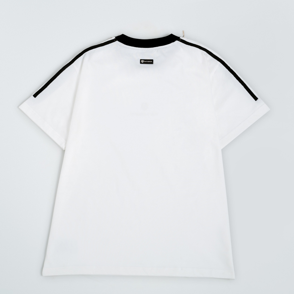 Áo Thun Unisex TIM FASHION Form Rộng Sọc Vai Phối Zip - Áo Phông Nam Nữ 100% Cotton