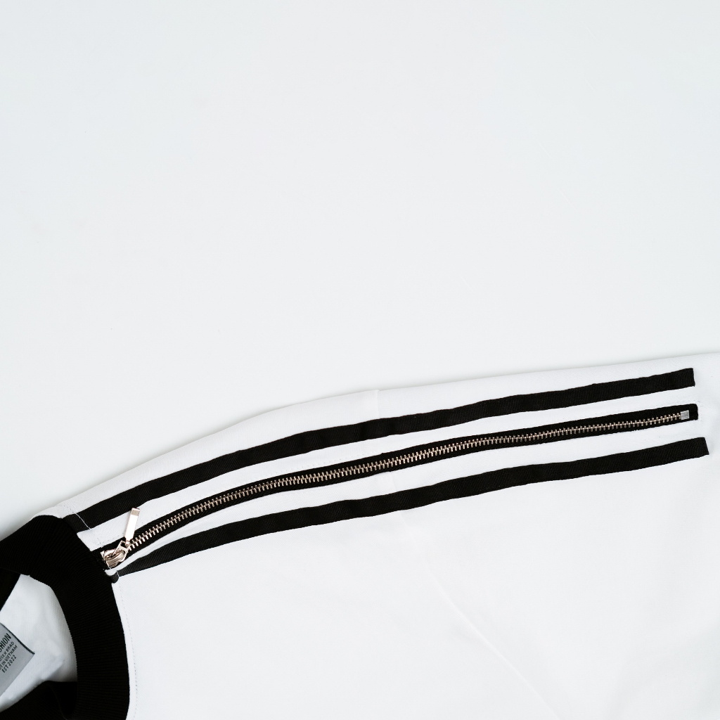 Áo Thun Unisex TIM FASHION Form Rộng Sọc Vai Phối Zip - Áo Phông Nam Nữ 100% Cotton