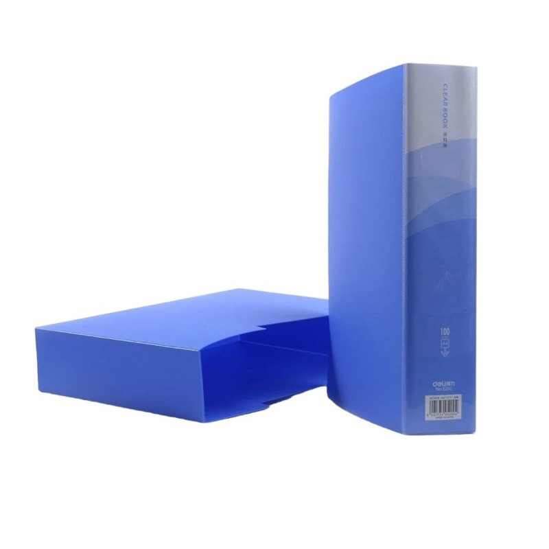Bìa file hồ sơ 100 lá DELI có hộp bảo vệ màu xanh dương.