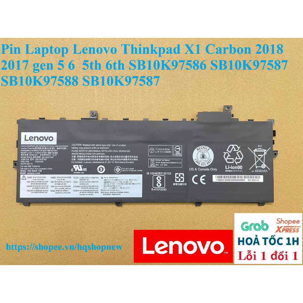 Pin Laptop Lenovo Thinkpad X1 Carbon 2018 2017 gen 5 6  5th 6th SB10K97586 SB10K97587 SB10K97588 SB10K97587