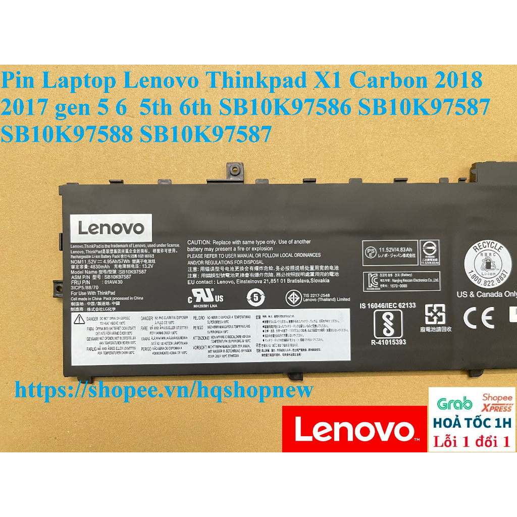 Pin Laptop Lenovo Thinkpad X1 Carbon 2018 2017 gen 5 6  5th 6th SB10K97586 SB10K97587 SB10K97588 SB10K97587