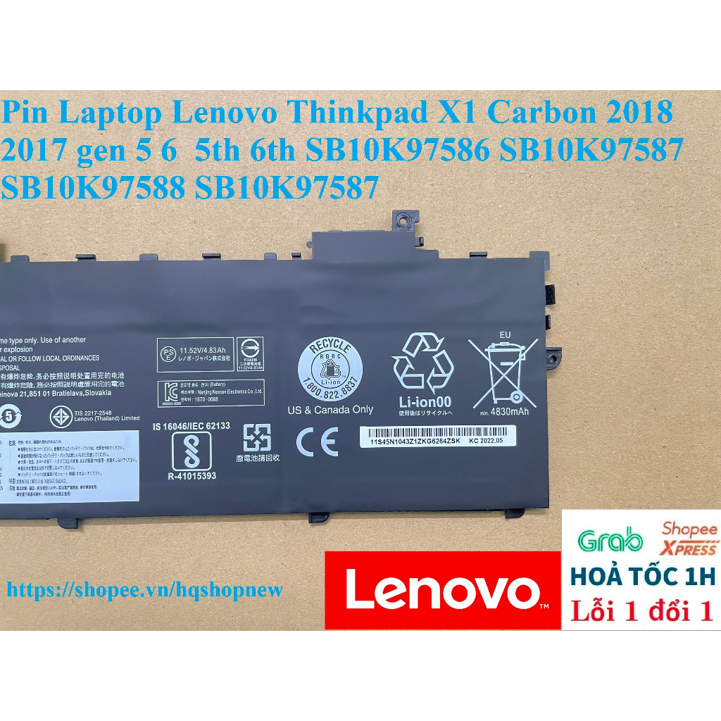 Pin Laptop Lenovo Thinkpad X1 Carbon 2018 2017 gen 5 6  5th 6th SB10K97586 SB10K97587 SB10K97588 SB10K97587
