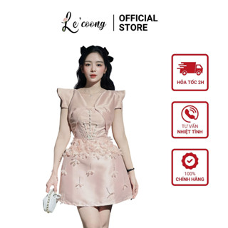 Đầm Dự Tiệc Dáng Ngắn LECOONG V433 Váy Đẹp Cánh Tiên Đính Thủ Công Tafta Nhật
