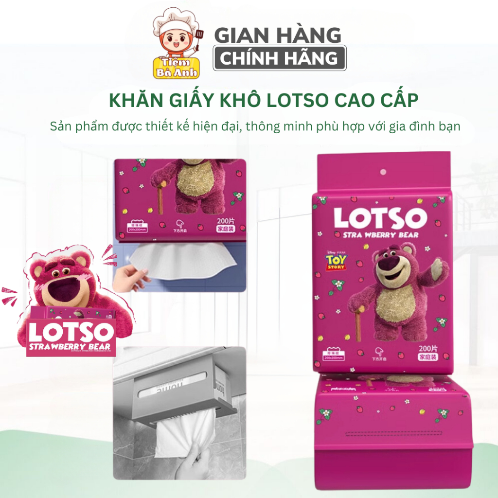 Khăn giấy, giấy ăn gấu Losto mềm mại, không chất tẩy rửa, gói 200 tờ sử dụng đa năng, tiện dụng