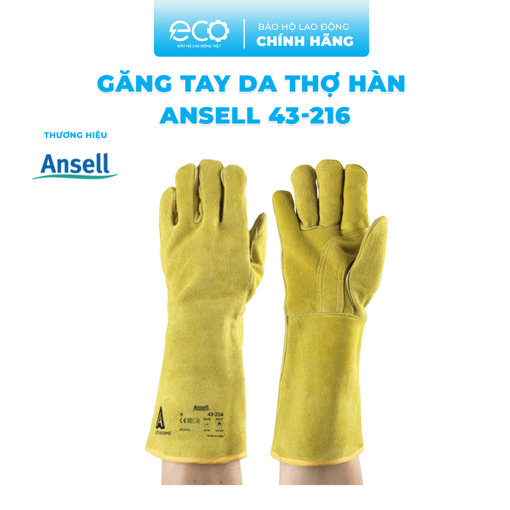 Găng tay da thợ hàn Ansell 43-216 chống nóng, chống cháy, bảo vệ da tay cho người thợ hàn