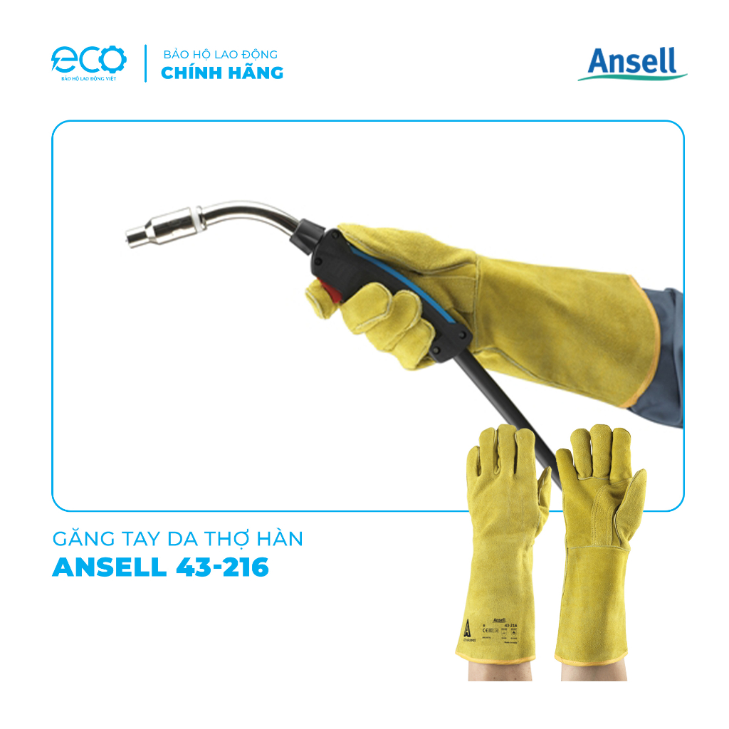 Găng tay da thợ hàn Ansell 43-216 chống nóng, chống cháy, bảo vệ da tay cho người thợ hàn