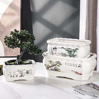 Chậu sứ trồng cây bonsai hình chữ nhật size trung S2, trồng cây văn phòng, cây cảnh đẹp - ken garden