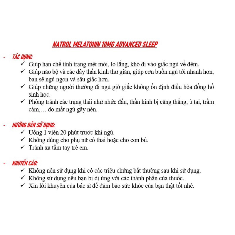 Viên uống hỗ trợ giấc ngủ Natrol Melatonin Advance Sleep 10mg 100 viên