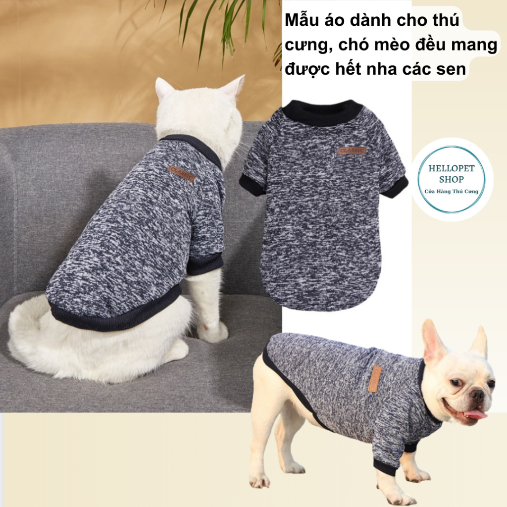 Áo cho chó mèo HELLOPET dạng ba lỗ, vải nỉ cao cấp classic màu trơn basic đủ size cho thú cưng từ 1-10kg  H53