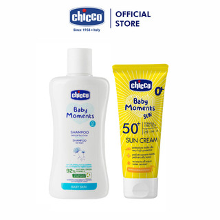 Combo dầu gội chiết xuất hoa cúc chicco 0m+ 200ml + kem chống nắng 3 tác động spf 50+ chicco