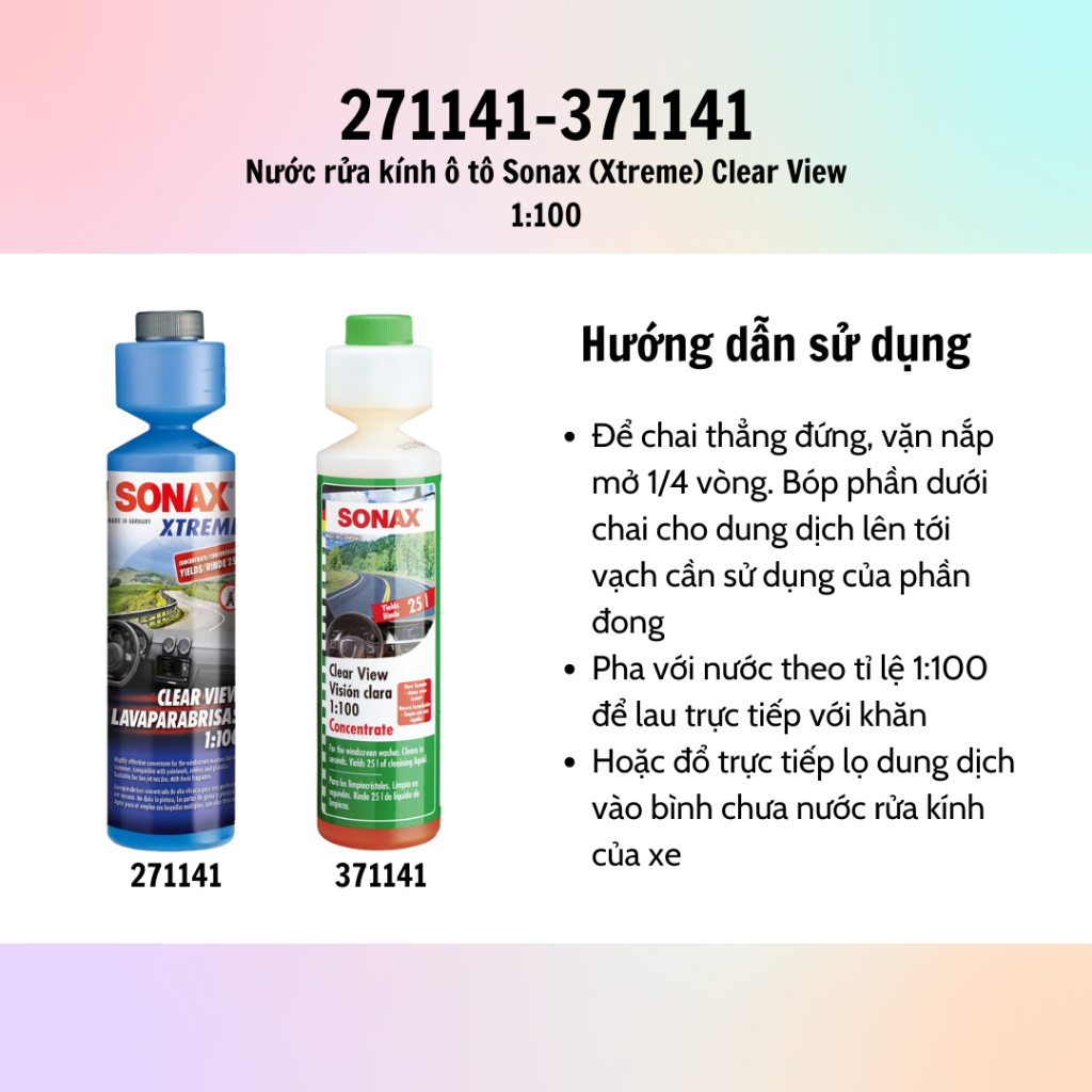 Nước đổ kính lái cao câp Sonax Xtreme Clear View 1:100 250ml 271141/371141 - Hàng chính hãng