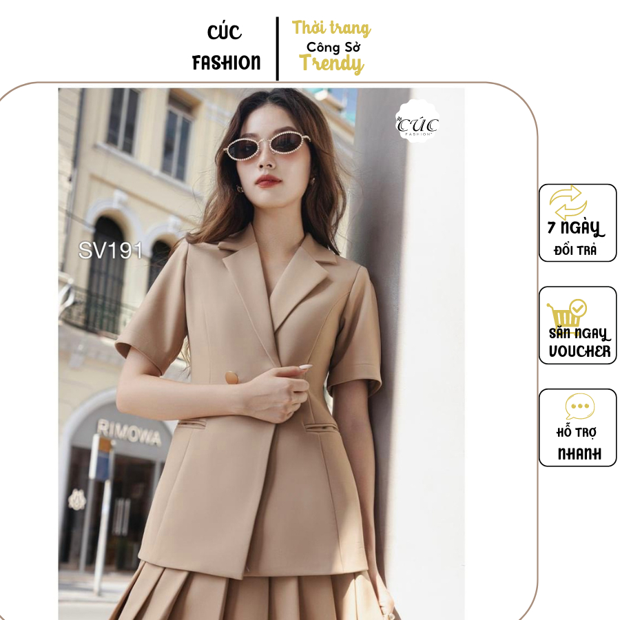 Bộ set vest nữ CÚC FASHION thời trang hàn quốc áo vét đẹp mic quần dáng dài đen trắng nhiều màu set cộc chân váy SV191