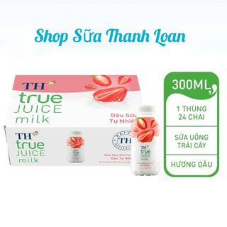 Thùng 24 Chai Nước Uống Sữa Trái Cây Dâu Tự Nhiên TH True Juice Milk 300ml