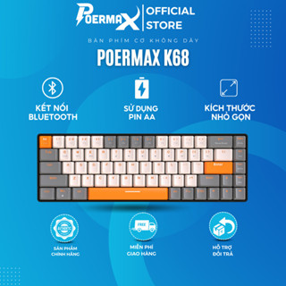 Bàn phím cơ không dây, bluetooth Poermax K68 trục cơ red switch có hotswap kết nối máy tính ,điện thoại