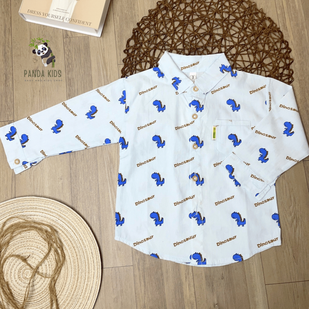 Áo sơ mi dài tay bé trai, chất liệu coton thoáng mát, nhiều màu họa tiết đáng yêu.
