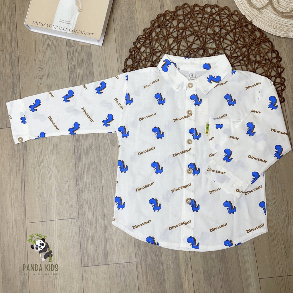 Áo sơ mi dài tay bé trai, chất liệu coton thoáng mát, nhiều màu họa tiết đáng yêu.