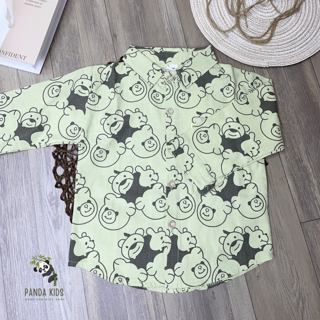 Áo sơ mi dài tay bé trai, chất liệu coton thoáng mát, nhiều màu họa tiết đáng yêu.