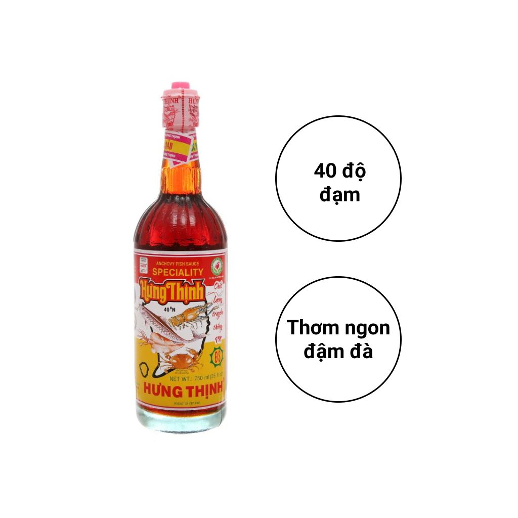 Nước mắm cá cơm đặc sản Hưng Thịnh 40 độ đạm chai 750ml